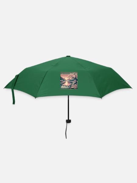 Japan Vintage Blühender Pflaumenbaum - Regenschirm (klein) - Flaschengrün