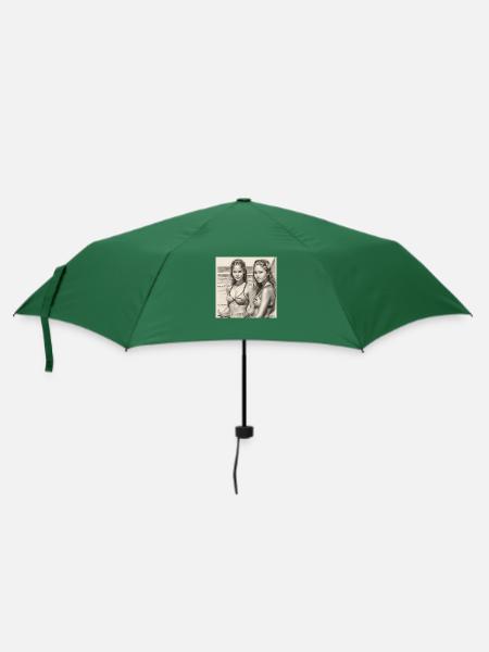 Surferinnen am Strand: Detaillierte Bleistiftzeich - Regenschirm (klein) - Flaschengrün