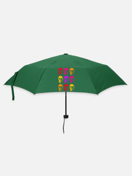 Farbige lineare Totenkopfkunst - Regenschirm (klein) - Flaschengrün