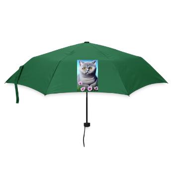 Niedliche Katze im Blumenfeld - Regenschirm (klein) - Flaschengrün - Vorne