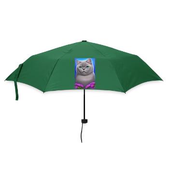 Niedliche Katze im Blumenfeld - Regenschirm (klein) - Flaschengrün - Vorne