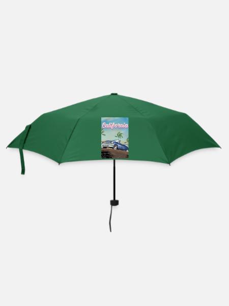Kalifornisches Oldtimer-Reiseplakat - Regenschirm (klein) - Flaschengrün