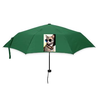 Inkpunk Katze mit Sonnenbrille 1 - Regenschirm (klein) - Flaschengrün - Vorne