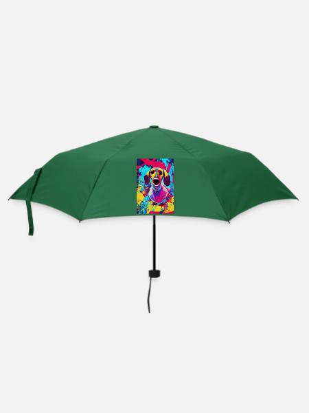 Modernes Pop-Art Print | Dackel mit Graffiti Bunt - Regenschirm (klein) - Flaschengrün