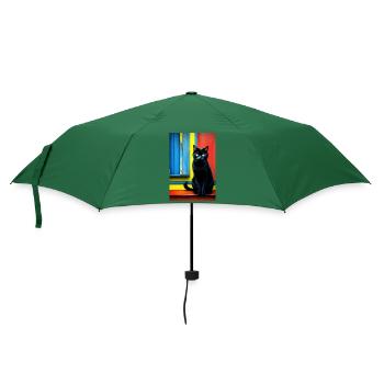 Schwarze Katze vorm Fenster - Regenschirm (klein) - Flaschengrün - Vorne