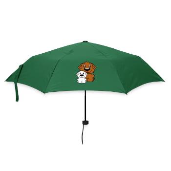 Zwei Hunde Familie Kind Mutter Vater Papa Mama Süß - Regenschirm (klein) - Flaschengrün - Vorne