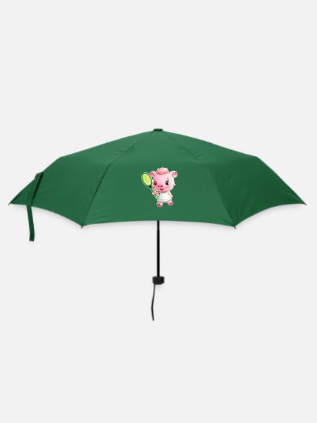 Tennis spielendes Ferkel Schwein - Regenschirm (klein) - Flaschengrün