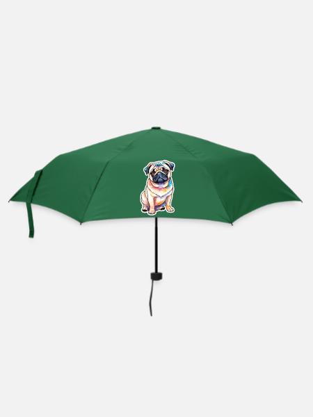 Mops Wasserfarben - Regenschirm (klein) - Flaschengrün
