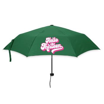 Geschenk zum 13. Geburtstag, Hallo Dreizehn, 13 Jahre - Regenschirm (klein) - Flaschengrün - Vorne