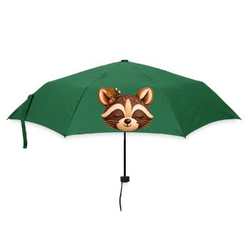 Waschbär in herbstlicher Natur-Optik  - Regenschirm (klein) - Flaschengrün - Vorne