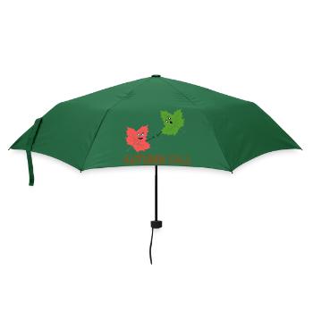 Herbst-Herbst-Lustiges Ahornblatt-Witz-Cartoon-Design - Regenschirm (klein) - Flaschengrün - Vorne