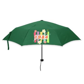 1984 Retro Blumen und Streifen - Regenschirm (klein) - Flaschengrün - Vorne