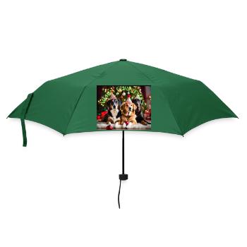 Weihnachtliche Hunde - Regenschirm (klein) - Flaschengrün - Vorne