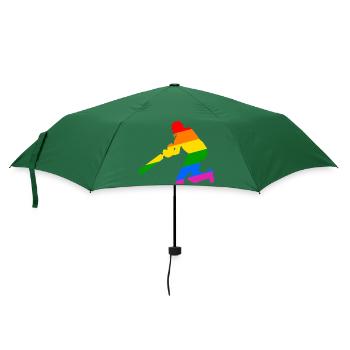 Cricket Spieler mit Regenbogen Geschenkidee - Regenschirm (klein) - Flaschengrün - Vorne