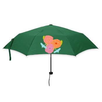 Pfingstrose und Kräne - Regenschirm (klein) - Flaschengrün - Vorne