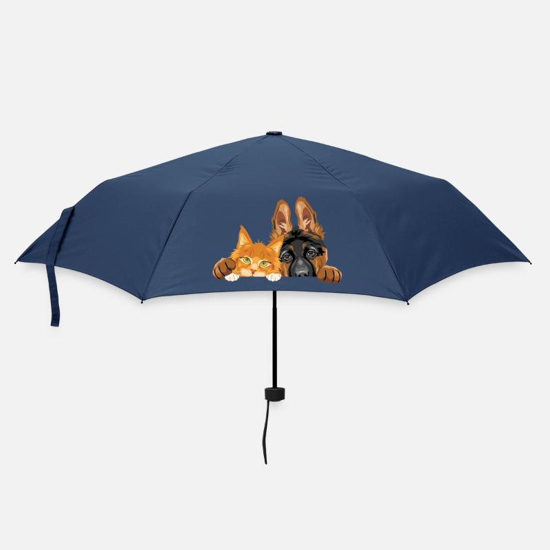 Süßer Deutscher Schäferhund und Maine Coon-Katze - Regenschirm (klein) - Navy