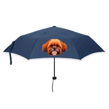 shih tzu, Kuschelhund Kopfporträt Braun - Regenschirm (klein) - Navy - Vorne