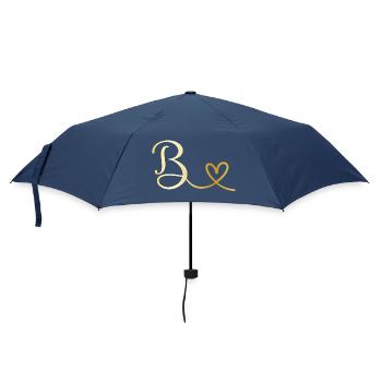 B goldenes Monogramm mit Herz - Regenschirm (klein) - Navy - Vorne