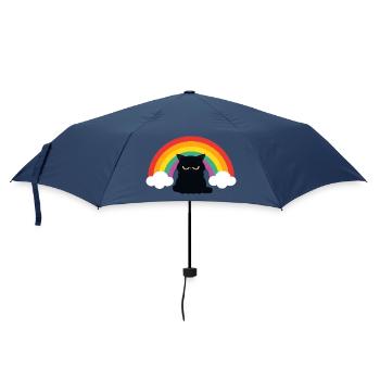 Mürrische Katze unterm Regenbogen - Regenschirm (klein) - Navy - Vorne