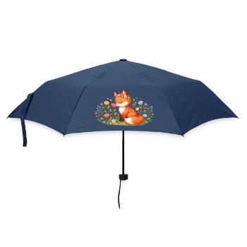 Niedlicher Frühlingsfuchs mit Blumenkranz - Regenschirm (klein) - Navy - Vorne