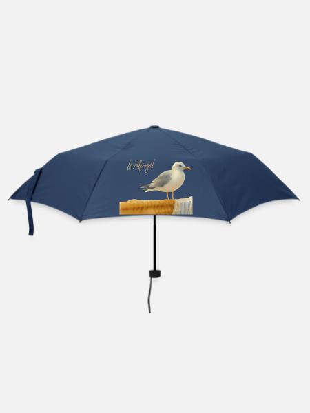 Wading bird North Sea Seagull on beach chair Baltic Sea - Umbrella (small) - navy