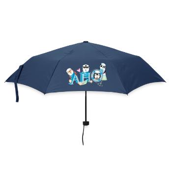 cute animals on the high seas with sailor's greeting - Umbrella (small) - navy - Front