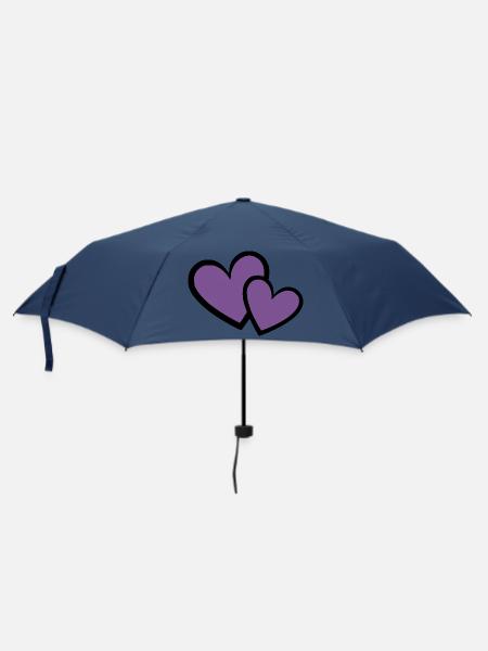 2 violette Herzen Herz violett Herzmuster - Regenschirm (klein) - Navy