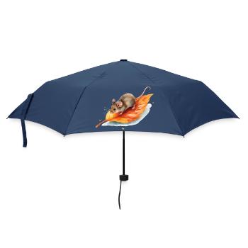 Mouse on Autumn Leaf Watercolor Motif - Umbrella (small) - navy - Front