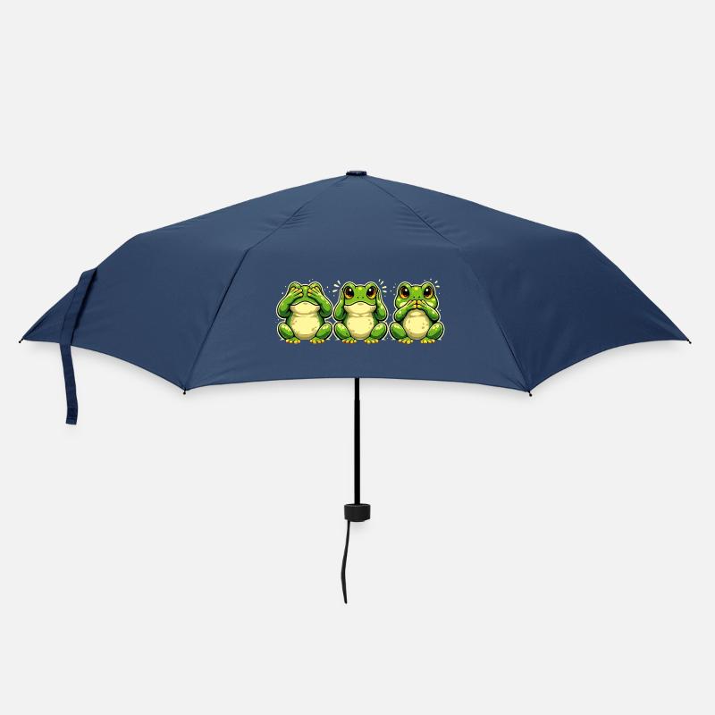 Three Frogs Lake Hear Speak Funny Motif - Umbrella (small) - navy