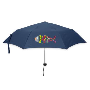 Bunter Fisch | Farbenfrohes Meeresmotiv - Regenschirm (klein) - Navy - Vorne
