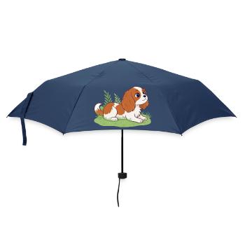 Welpenreiter auf Happy Grass - Regenschirm (klein) - Navy - Vorne