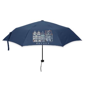 Bremen, Deutschland, Zeichnung Häuserfassaden - Regenschirm (klein) - Navy - Vorne
