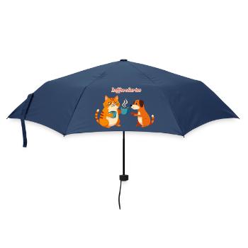 Kaffee oder Tee? Lustige Katze und Hund Bürohumor - Regenschirm (klein) - Navy - Vorne