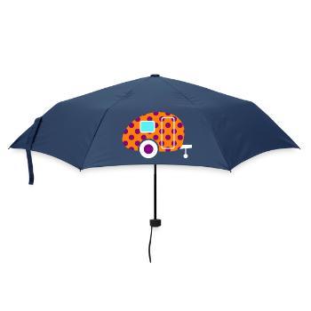 Caravan Wohnwagen Dots Punkte orange 50er Retro - Regenschirm (klein) - Navy - Vorne
