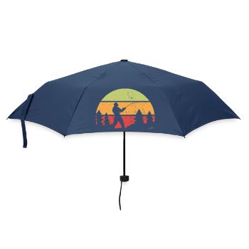 Fischer Retro Motiv mit Sonnenuntergang - Regenschirm (klein) - Navy - Vorne