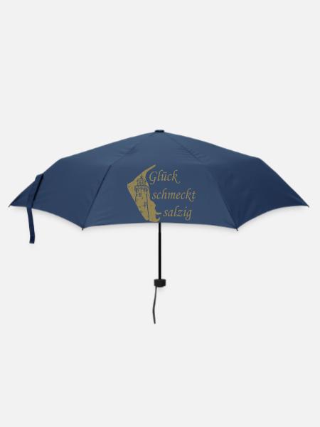 Glück schmeckt salzig – Amrum Nordsee Insel Design - Regenschirm (klein) - Navy
