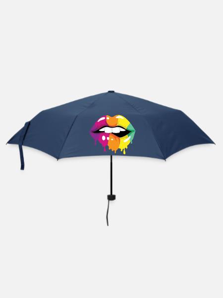 Farbige Lippen - Regenschirm (klein) - Navy