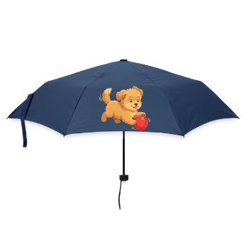 Fröhlicher Hund mit Ball Cartoon - Regenschirm (klein) - Navy - Vorne