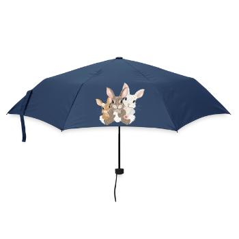 Cute Bunnies Family - Three Bunnies with Flowers - Umbrella (small) - navy - Front