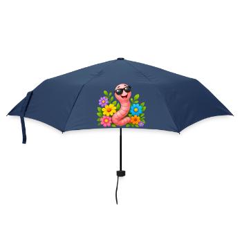 Wurm mit Sonnenbrille im Blumenmeer - Regenschirm (klein) - Navy - Vorne
