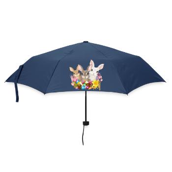 Cute Easter Bunny Family with Colorful Easter Eggs - Umbrella (small) - navy - Front