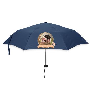 Small red house in the garden in oil painting style - Umbrella (small) - navy - Front