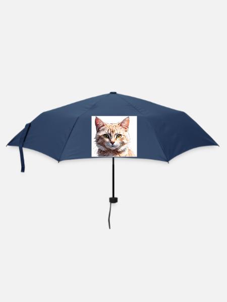 Orange Katzenporträt-Illustration - Regenschirm (klein) - Navy