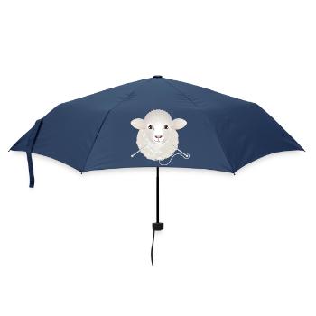 funny sheep with balls of wool and knitting needles - Umbrella (small) - navy - Front