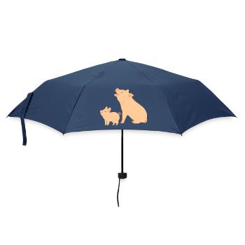 Mutterschwein mit Ferkel - Regenschirm (klein) - Navy - Vorne