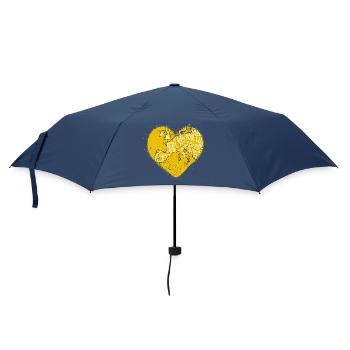Love Europe: Gelbe Europakarte im Herzen - Regenschirm (klein) - Navy - Vorne