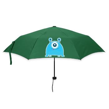 Cute One-Eyed Monster | Funny Blue Chibi Alien - Umbrella (small) - bottlegreen - Front