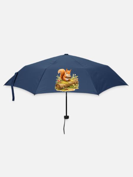 Eichhörnchen liest Buch Illustration  - Regenschirm (klein) - Navy