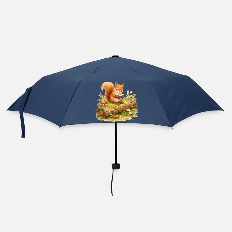 Eichhörnchen liest Buch Illustration  - Regenschirm (klein) - Navy