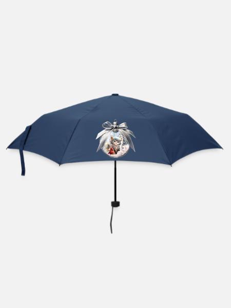 Kleines Kätzchen mit Vogel. - Regenschirm (klein) - Navy